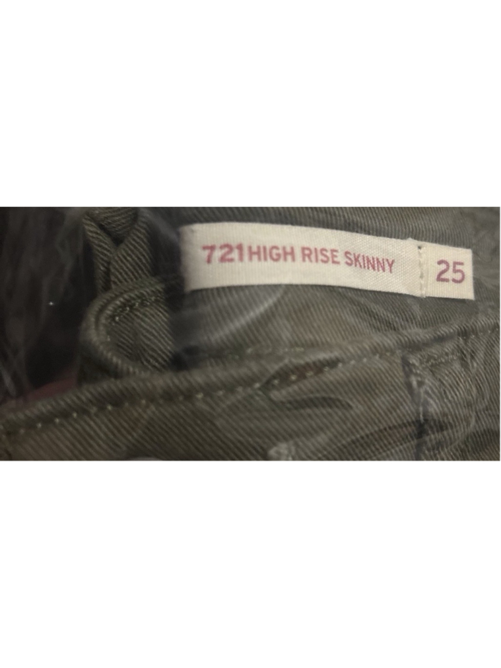 Levis 721 High Rise Skinny Jeans Womens W25 L30 Olive Green Stretch Pants - Picture 11 of 11